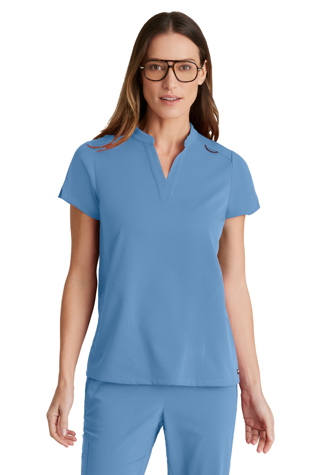 Women's 2 Pocket Banded Collar Avery Top - GRST230 - Ciel Blue