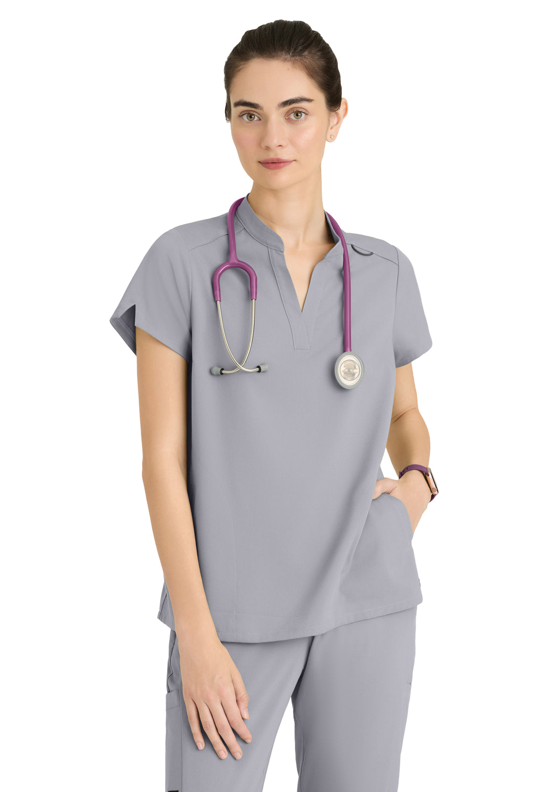 Women's 2 Pocket Banded Collar Avery Top - GRST230 - Moonstruck