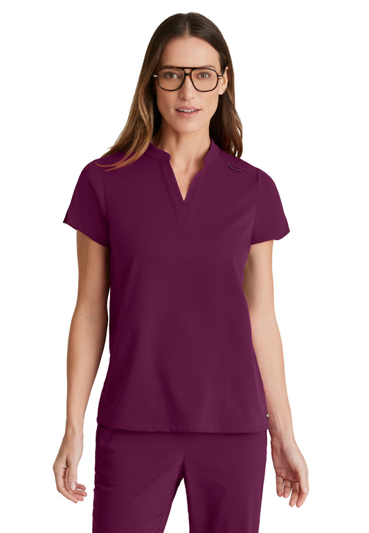 Women's 2 Pocket Banded Collar Avery Scrub Top - GRST230 - Wine