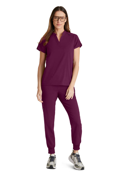 Women's 2 Pocket Banded Collar Avery Scrub Top - GRST230 - Wine