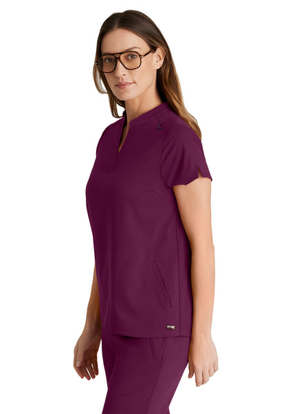 Women's 2 Pocket Banded Collar Avery Scrub Top - GRST230 - Wine