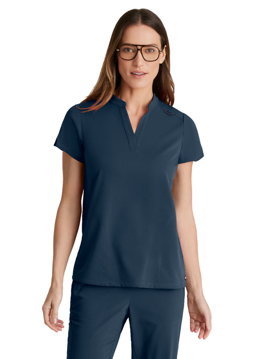 Women's 2 Pocket Banded Collar Avery Scrub Top - GRST230 - Steel