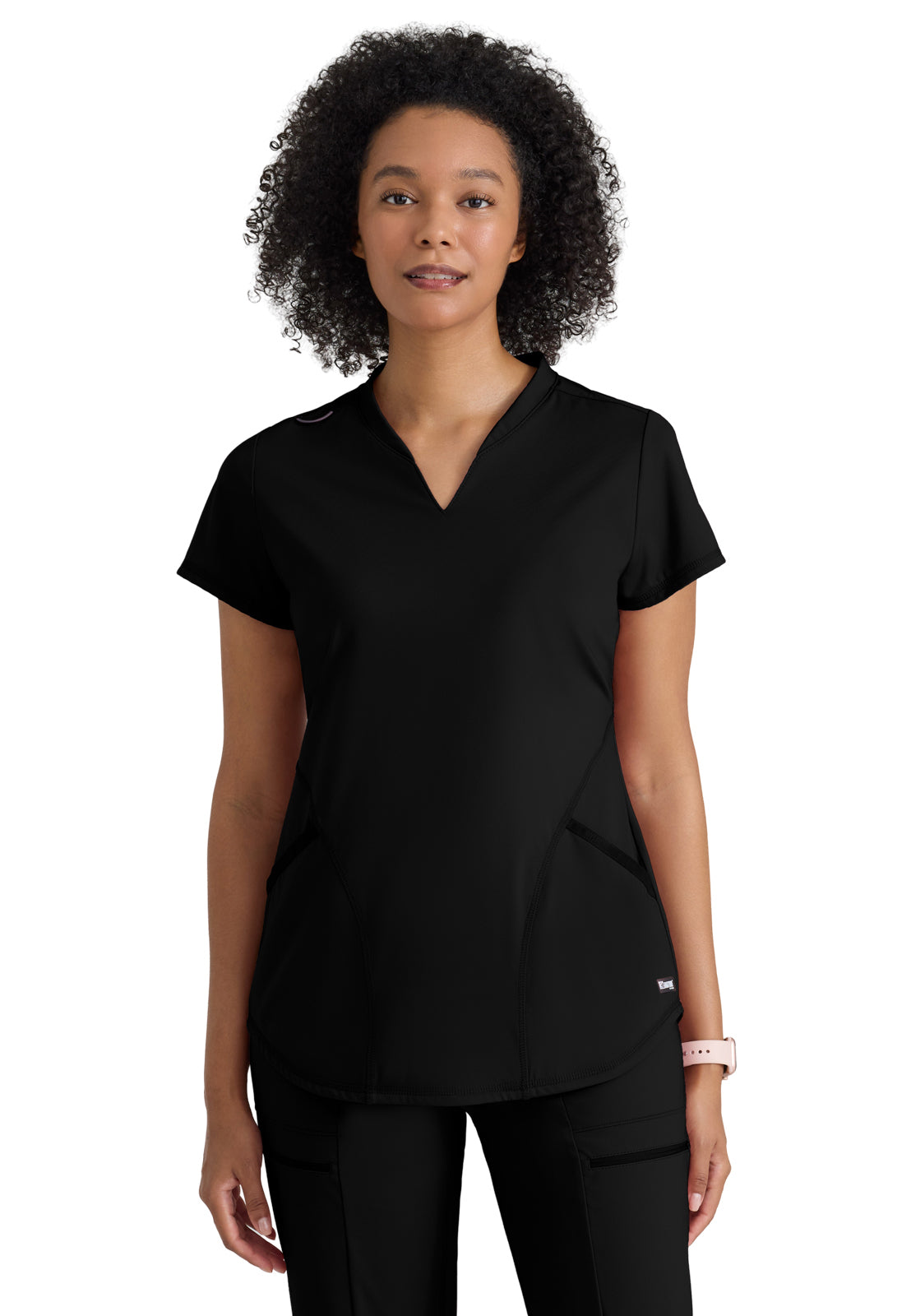 Women's Two-Pocket V-Neck Define Scrub Top - GRST249 - Black