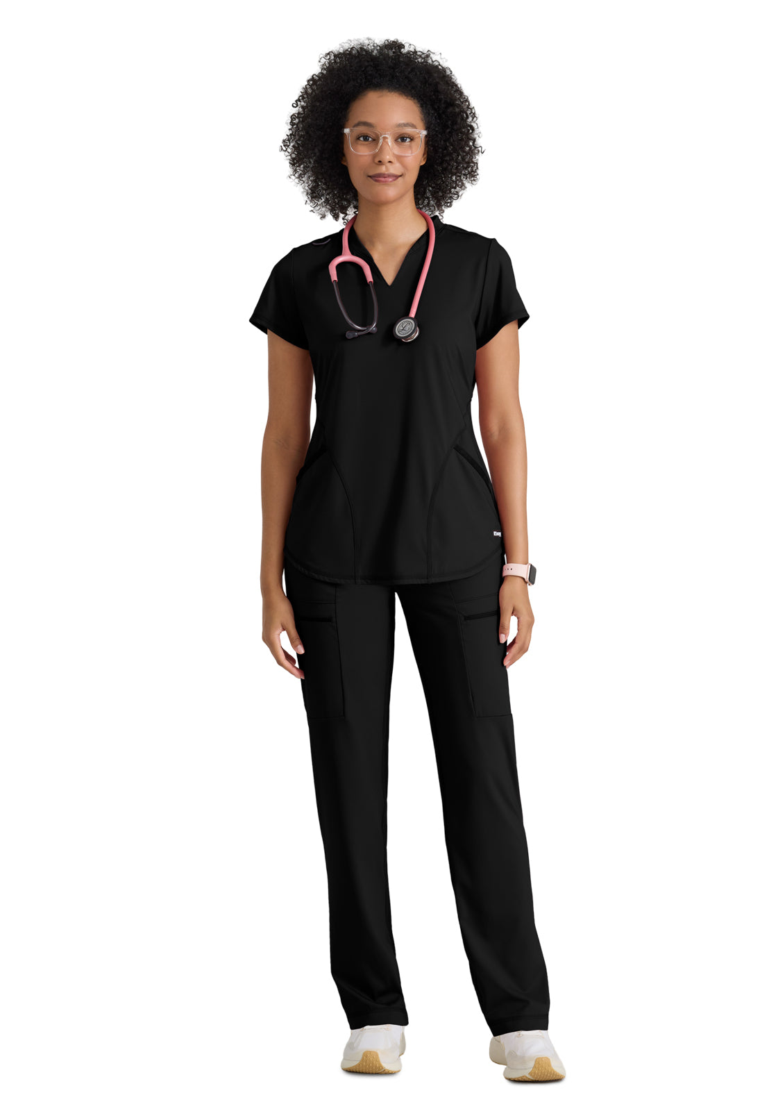 Two Pocket V-Neck Define Scrub Top - GRST249 - Black