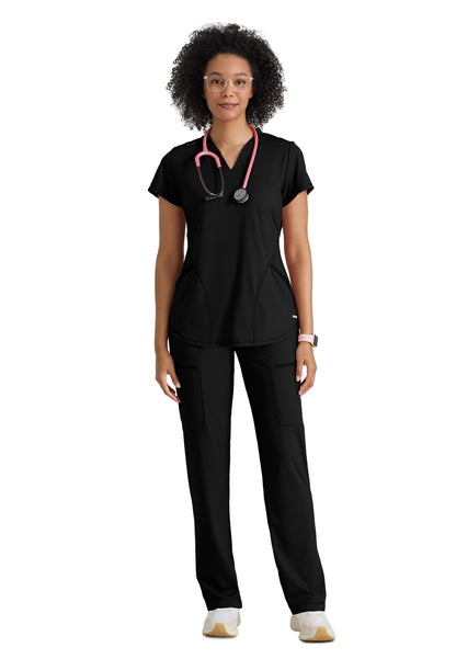 Two Pocket V-Neck Define Scrub Top - GRST249 - Black