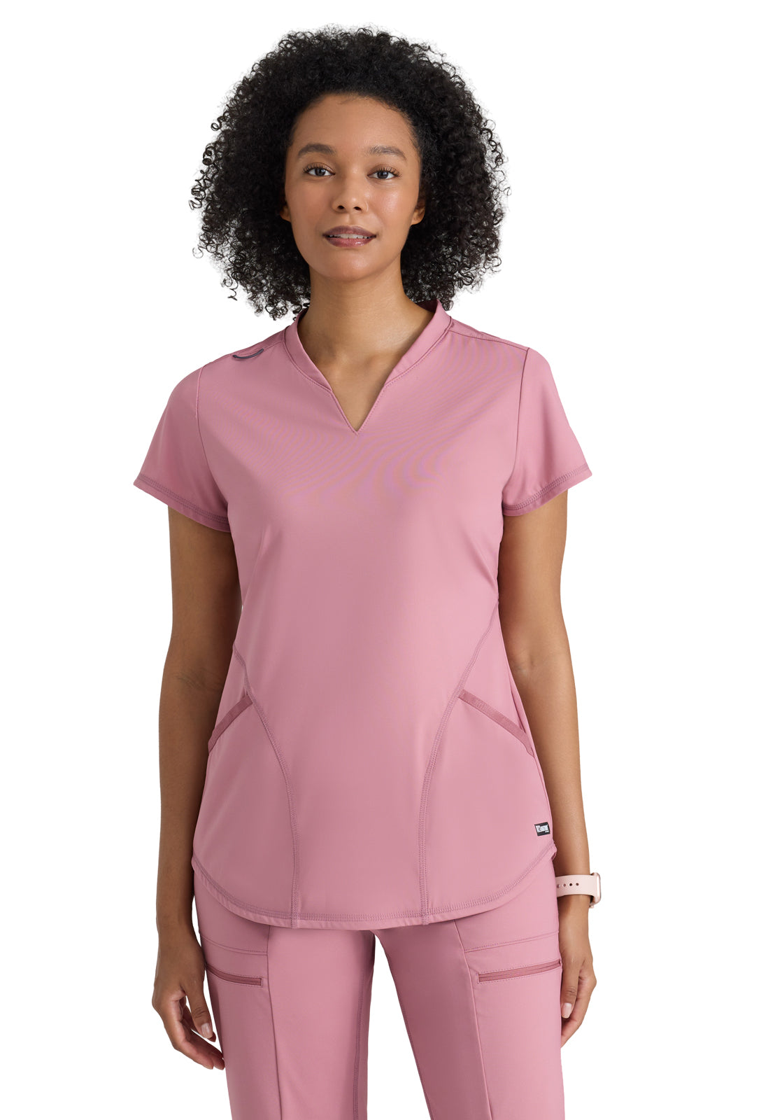 Women's Two-Pocket V-Neck Define Scrub Top - GRST249 - Canyon Pink