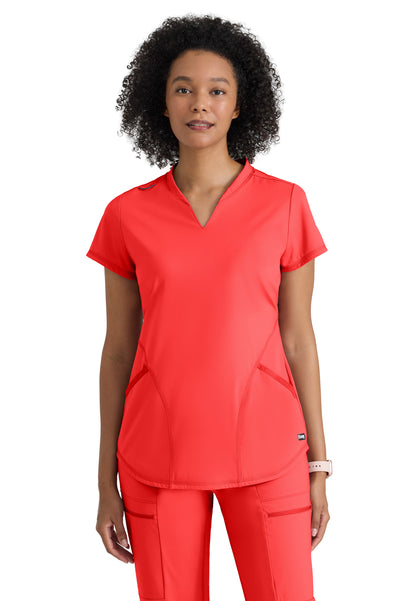 Two Pocket V-Neck Define Top - GRST249 - Radiant Coral