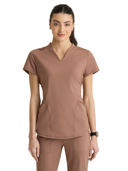 Women's Two-Pocket V-Neck Define Scrub Top - GRST249 - Brownstone