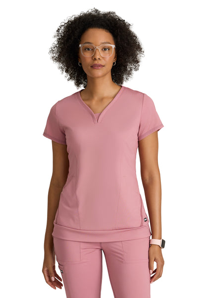 Women's Two-Pocket V-Neck Motivate Scrub Top - GRST250 - Canyon Pink