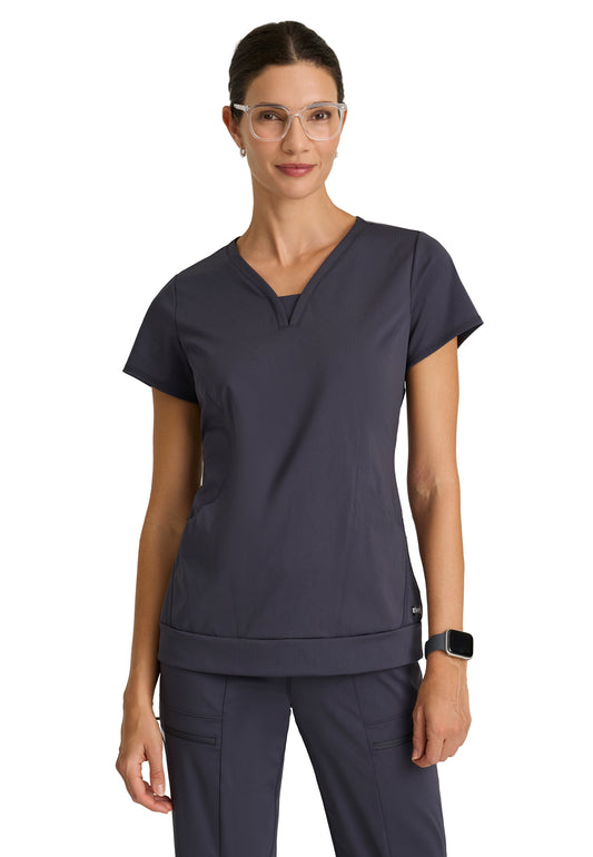 Two Pocket V-Neck Motivate Top - GRST250 - Steel