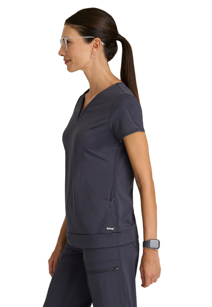 Two Pocket V-Neck Motivate Top - GRST250 - Steel