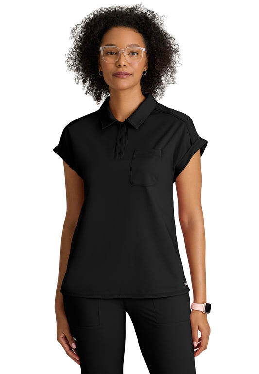 Women's One-Pocket Snap Placket Renew Scrub Top - GRST254 - Black