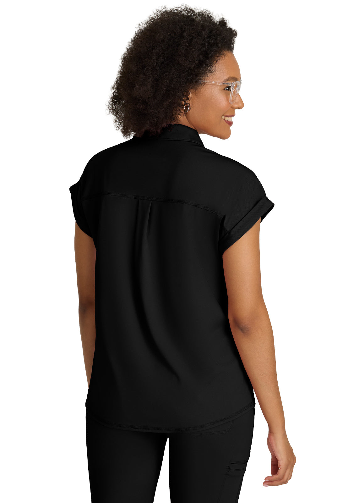 One Pocket Polo Neck Renew Scrub Top - GRST254 - Black