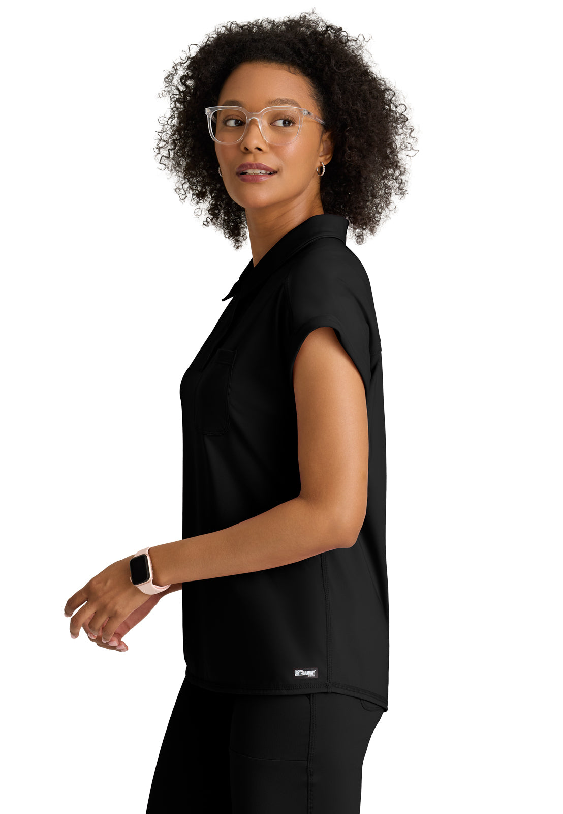 One Pocket Polo Neck Renew Scrub Top - GRST254 - Black