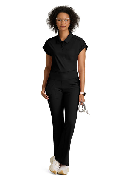 One Pocket Polo Neck Renew Scrub Top - GRST254 - Black