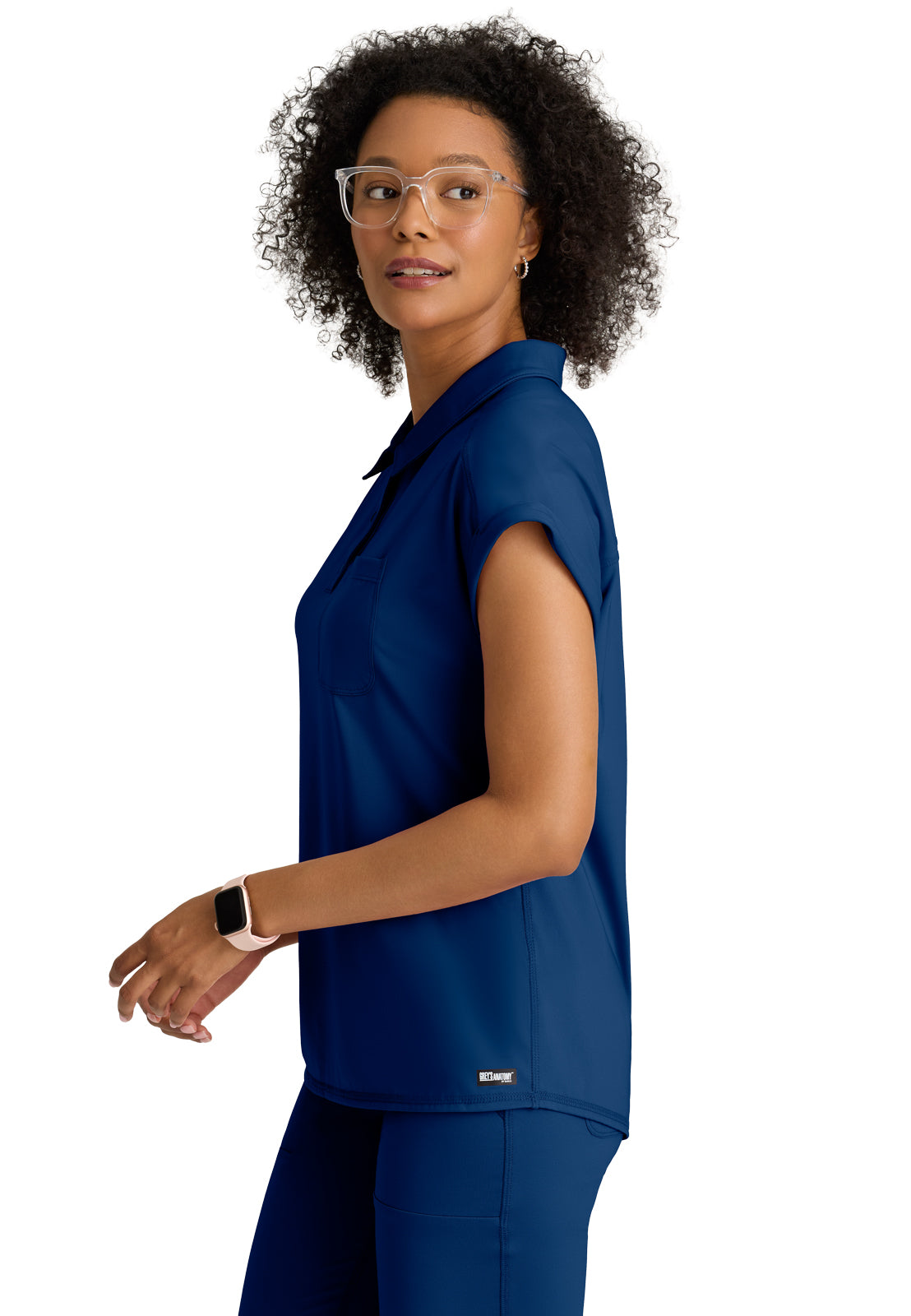 One Pocket Polo Neck Renew Scrub Top - GRST254 - Indigo (Navy)