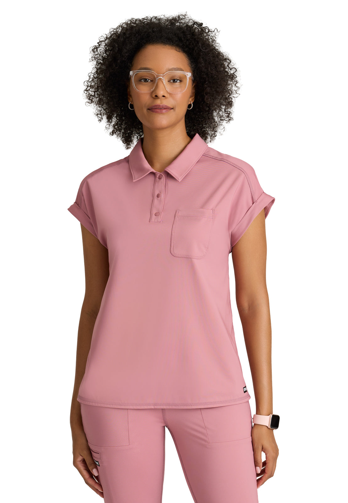 One Pocket Polo Neck Renew Scrub Top - GRST254 - Canyon Pink