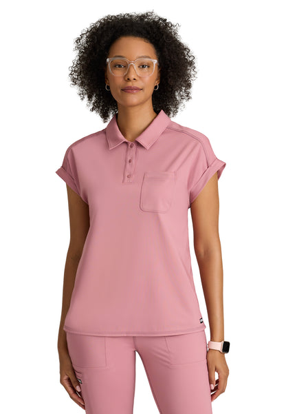 One Pocket Polo Neck Renew Scrub Top - GRST254 - Canyon Pink