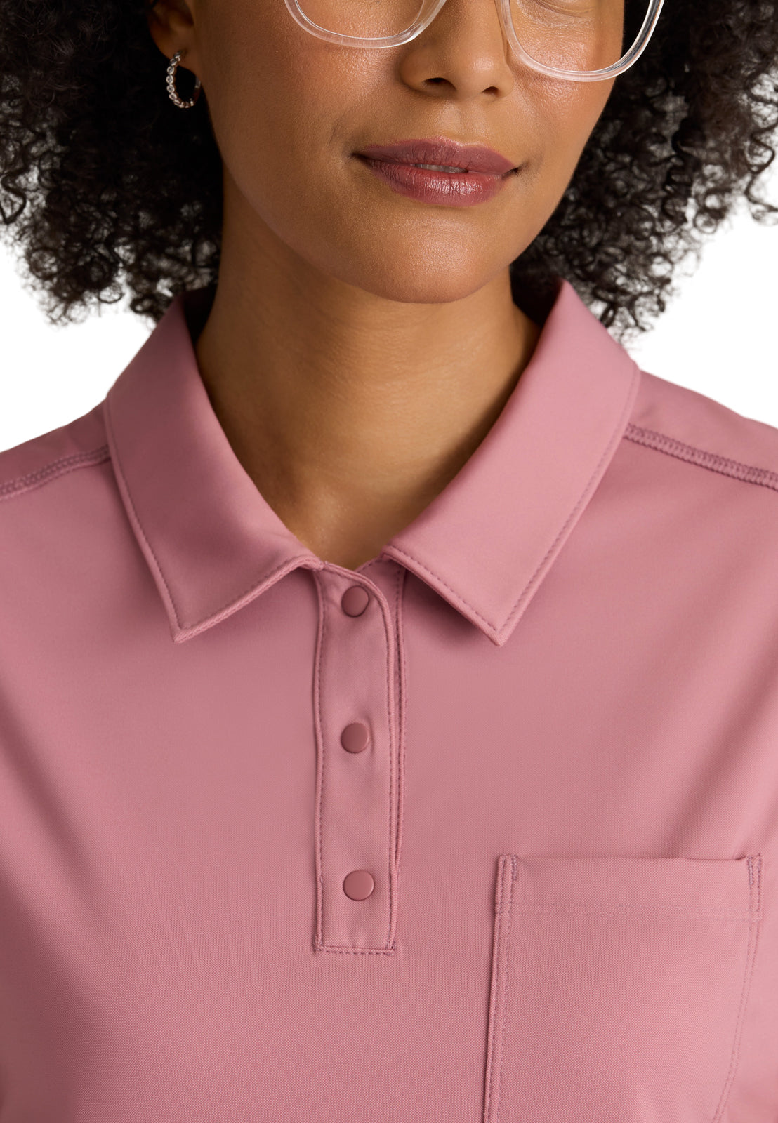 One Pocket Polo Neck Renew Scrub Top - GRST254 - Canyon Pink