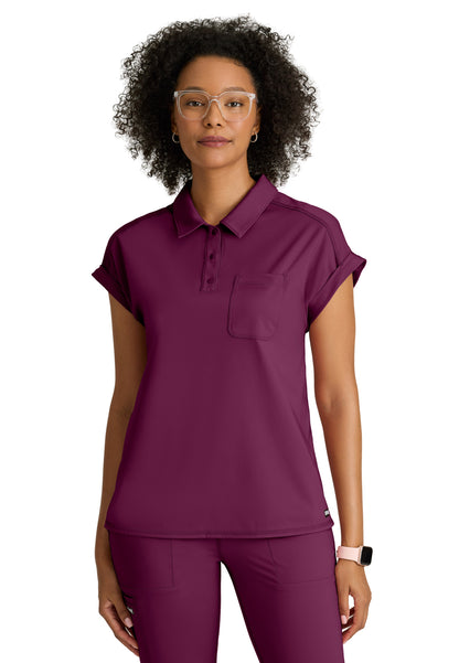 Women's One Pocket Polo Neck Renew Top - GRST254 - Wine