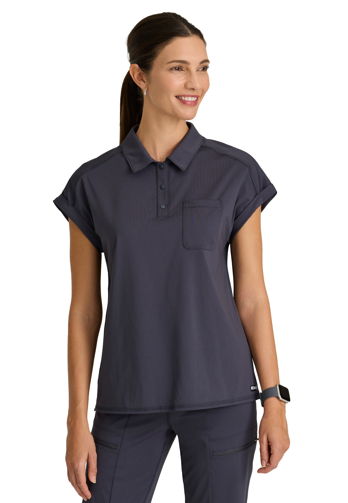 One Pocket Polo Neck Renew Scrub Top - GRST254 - Steel