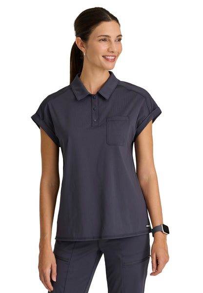 One Pocket Polo Neck Renew Scrub Top - GRST254 - Steel