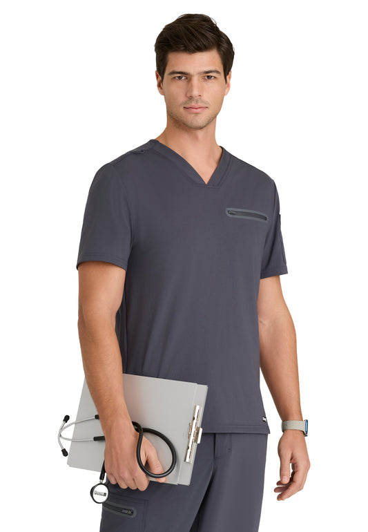 Men's Two Pocket Clarity Classic Fit Scrub Top - GRST275 - Steel