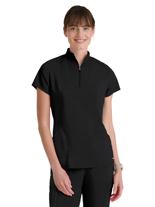 Women's Two Pocket Y-Neck Kristi Scrub Top - GRST292 - Black
