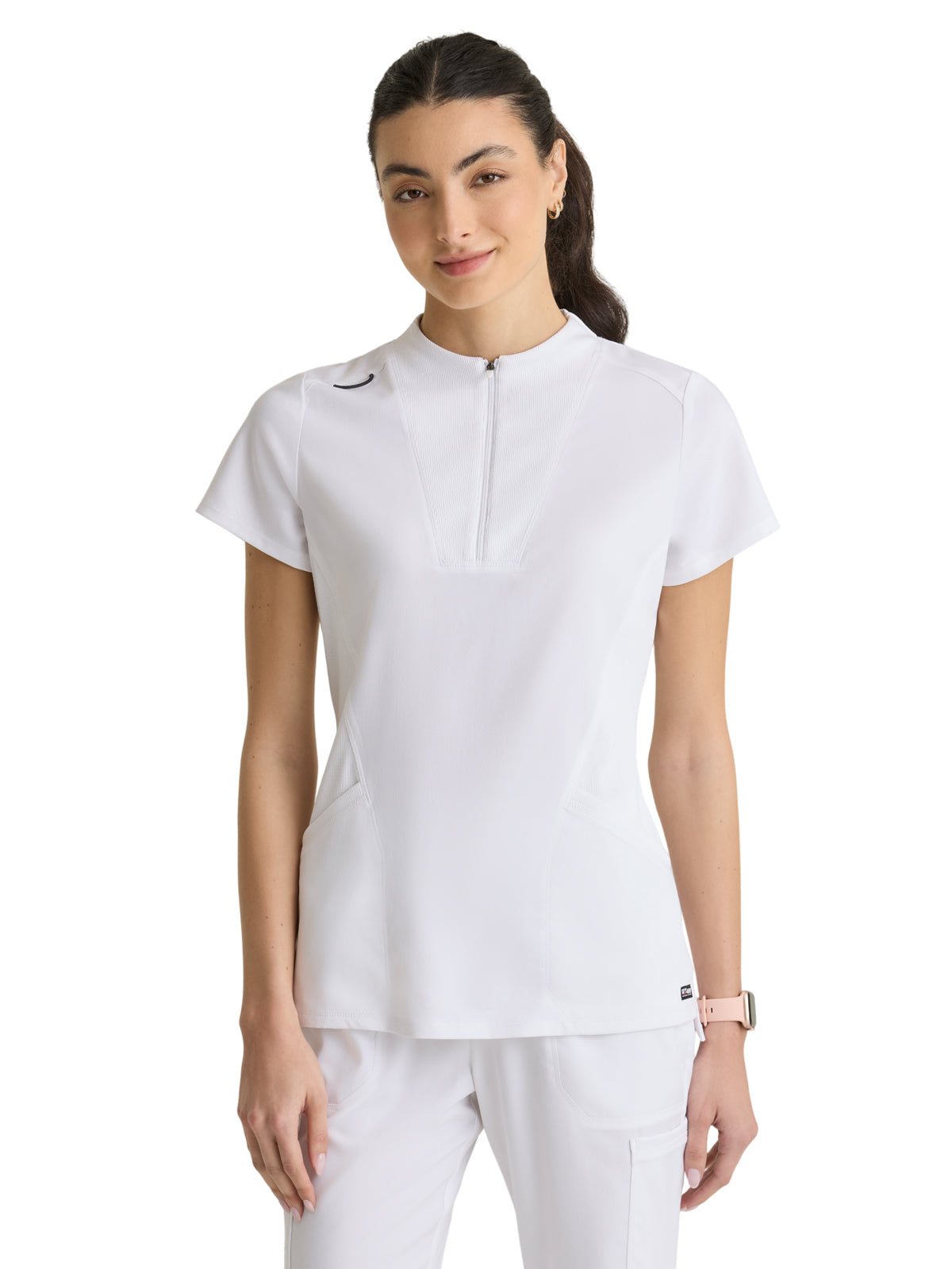 Women's Two Pocket Y-Neck Kristi Scrub Top - GRST292 - White