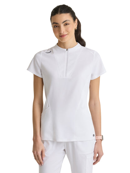 Women's Two Pocket Y-Neck Kristi Scrub Top - GRST292 - White