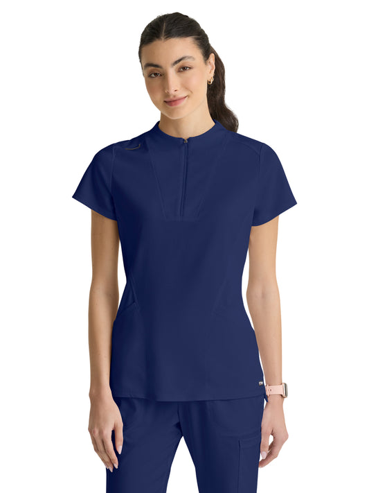 Women's Two Pocket Y-Neck Kristi Scrub Top - GRST292 - Indigo (Navy)