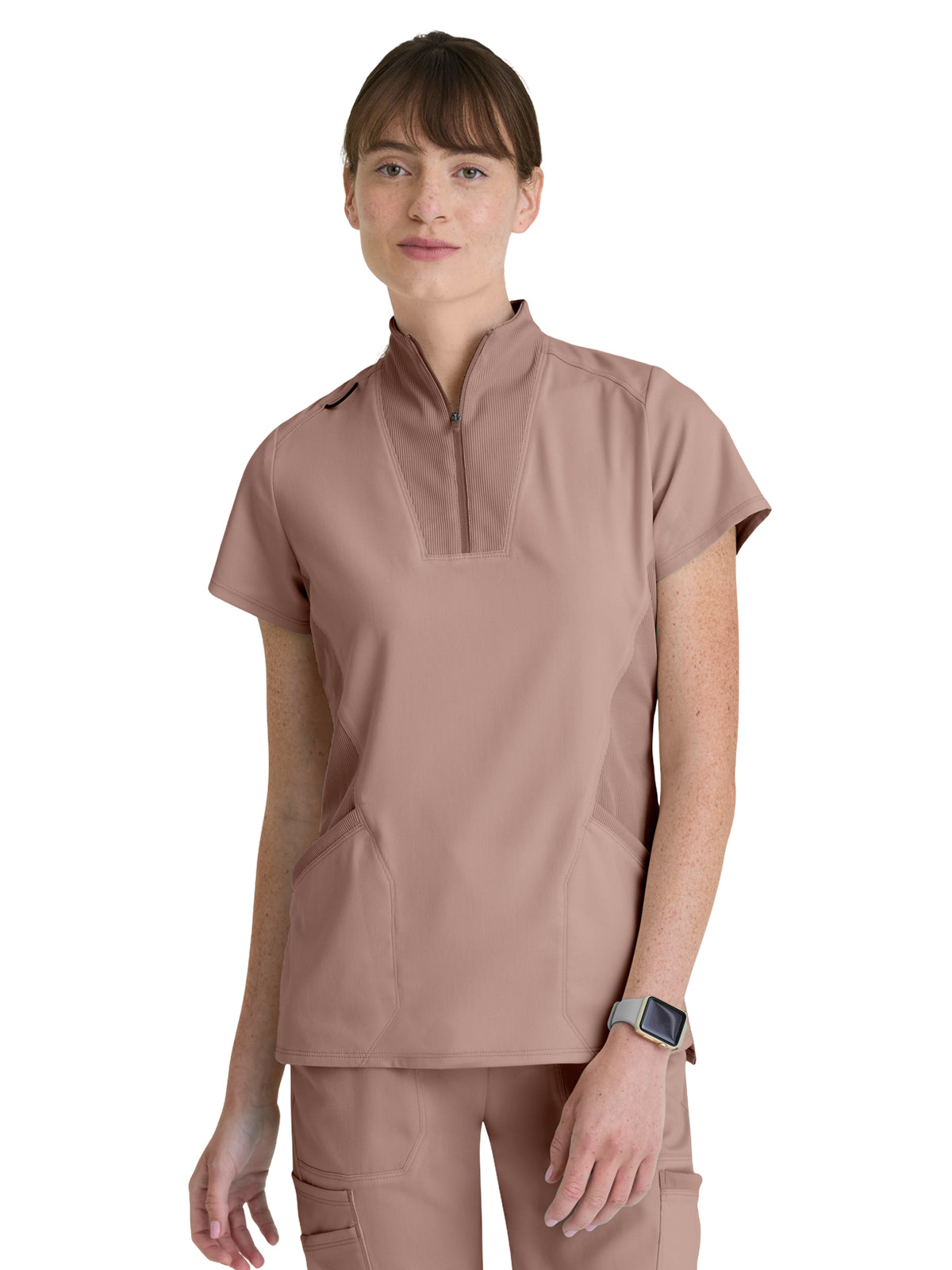 Women's Two Pocket Y-Neck Kristi Scrub Top - GRST292 - Warm Mocha