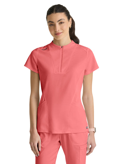 Women's Two Pocket Y-Neck Kristi Scrub Top - GRST292 - Coral Bloom