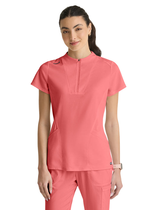Women's Two Pocket Y-Neck Kristi Scrub Top - GRST292 - Coral Bloom