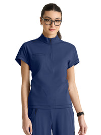 Women's Three-Pocket Crystal Mock Neck Top - GRST319 - Indigo