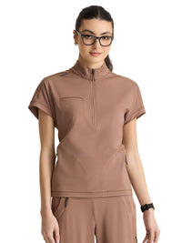 Women's Three-Pocket Crystal Mock Neck Top - GRST319 - Brownstone