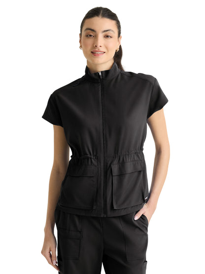 Women's Two-Pocket Nina Mock Neck Top - GRST324 - Black