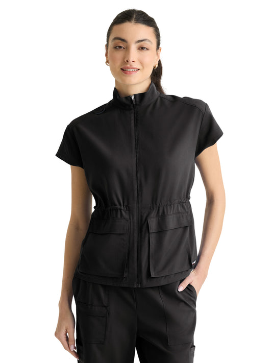 Women's Two-Pocket Nina Mock Neck Top - GRST324 - Black