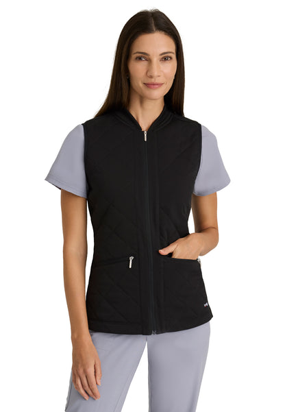 Women's Cristina 2-Pocket Quilted Scrub Vest - GRSV845 - Black