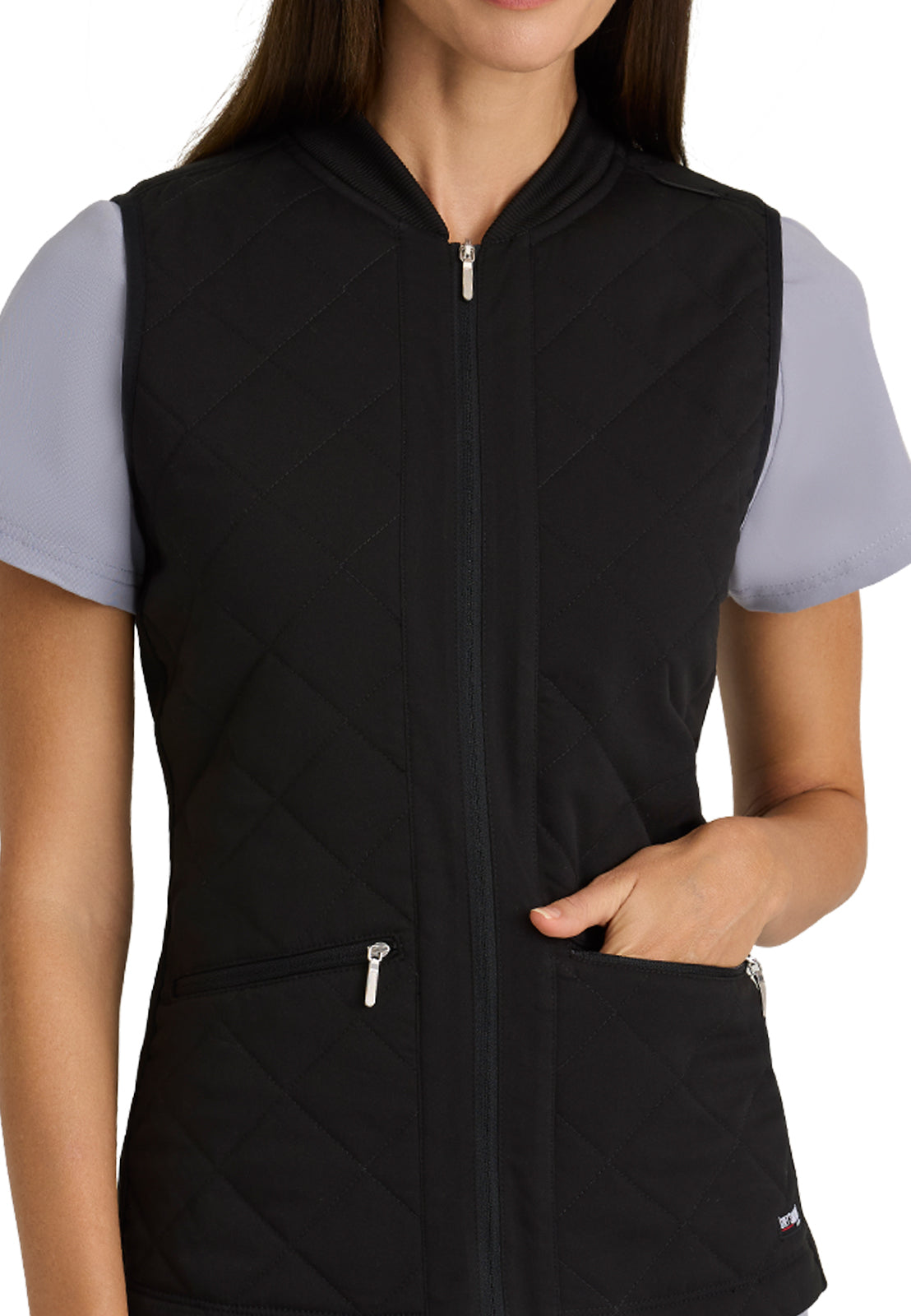 Women's Cristina 2-Pocket Quilted Scrub Vest - GRSV845 - Black