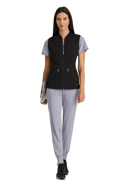 Women's Cristina 2-Pocket Quilted Scrub Vest - GRSV845 - Black