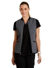 Women's Two-Pocket Quilted Christina Scrub Vest - GRSV845 - Black Two-Tone