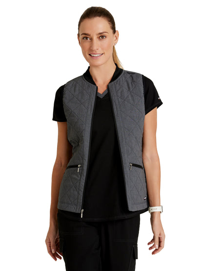 Women's Two-Pocket Quilted Christina Scrub Vest - GRSV845 - Black Two-Tone