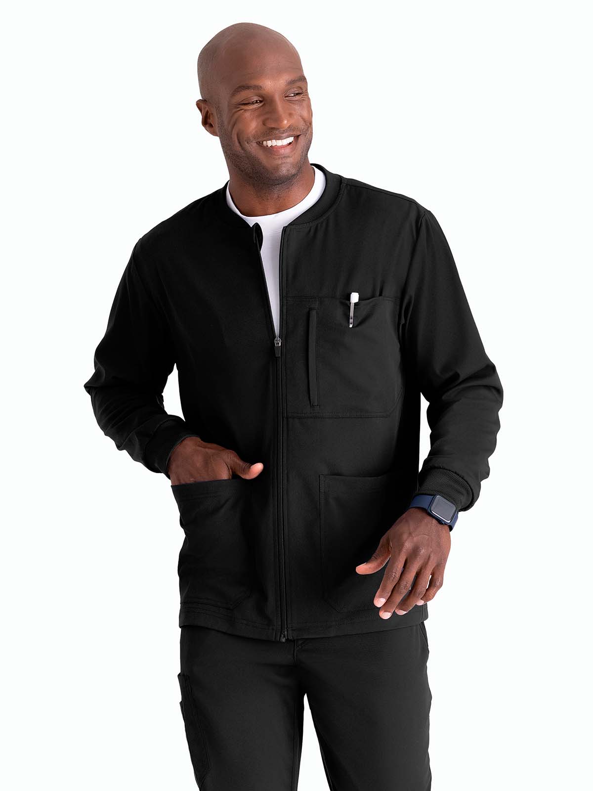 Men's Five-Pocket React Warm-Up Scrub Jacket - GRSW871 - Black