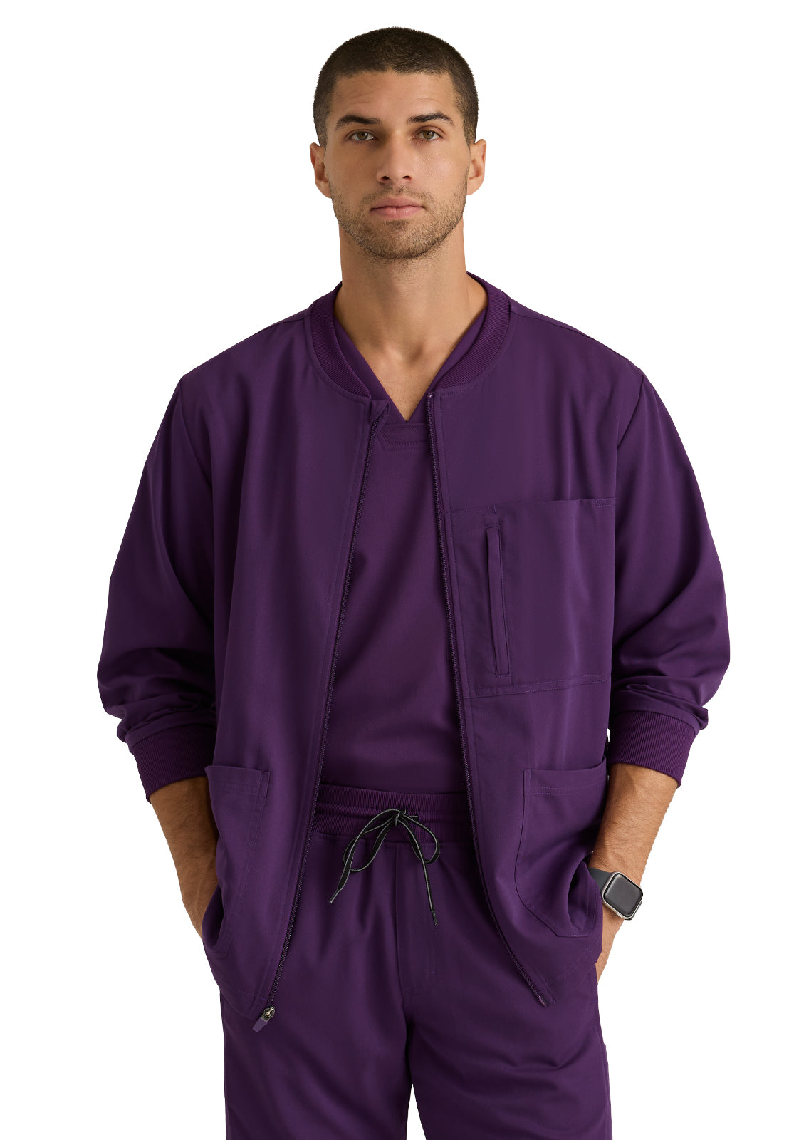 Men's Five-Pocket React Warm-Up Scrub Jacket - GRSW871 - Eggplant