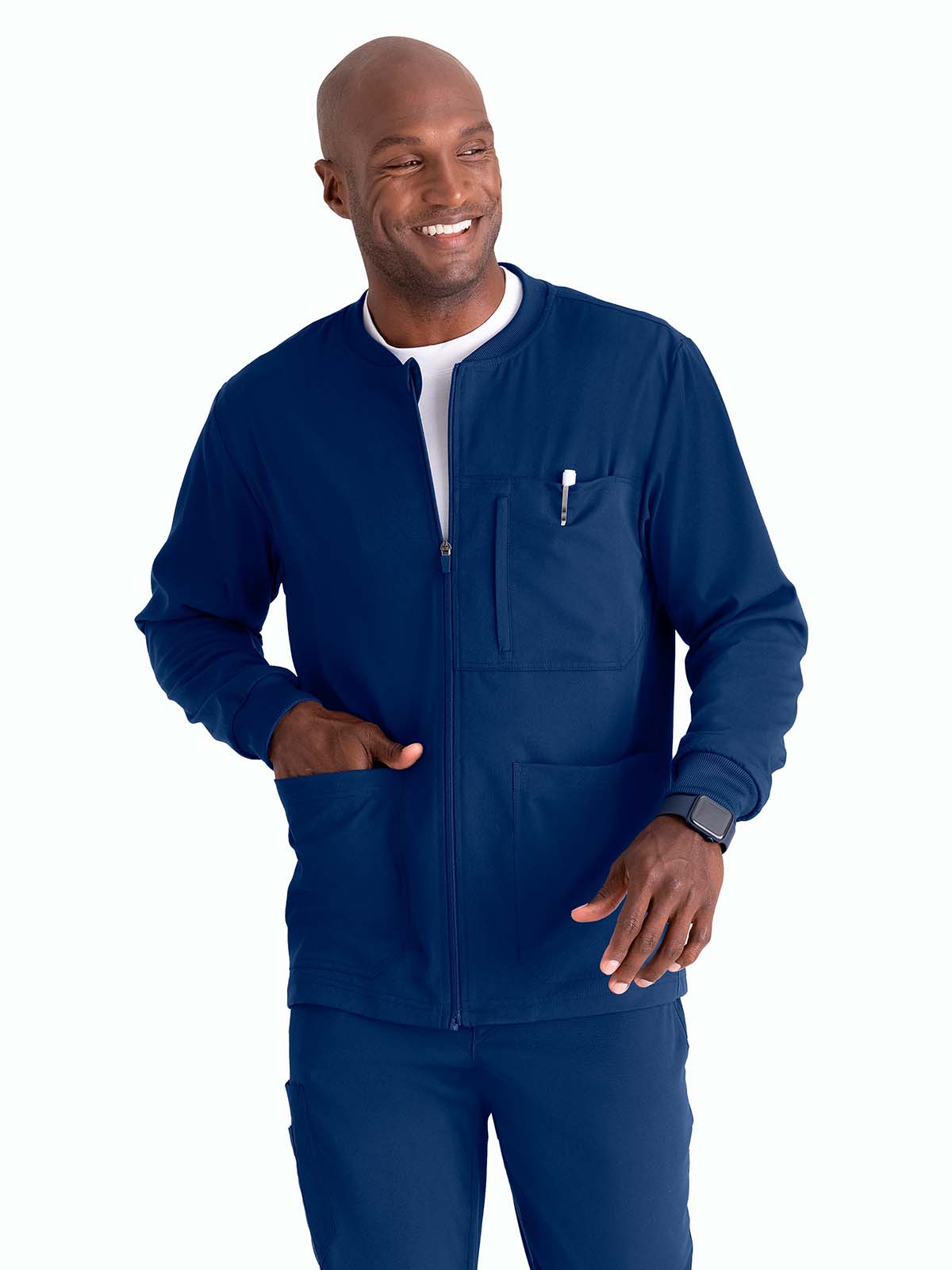 Men's Five-Pocket React Warm-Up Scrub Jacket - GRSW871 - Indigo (Navy)