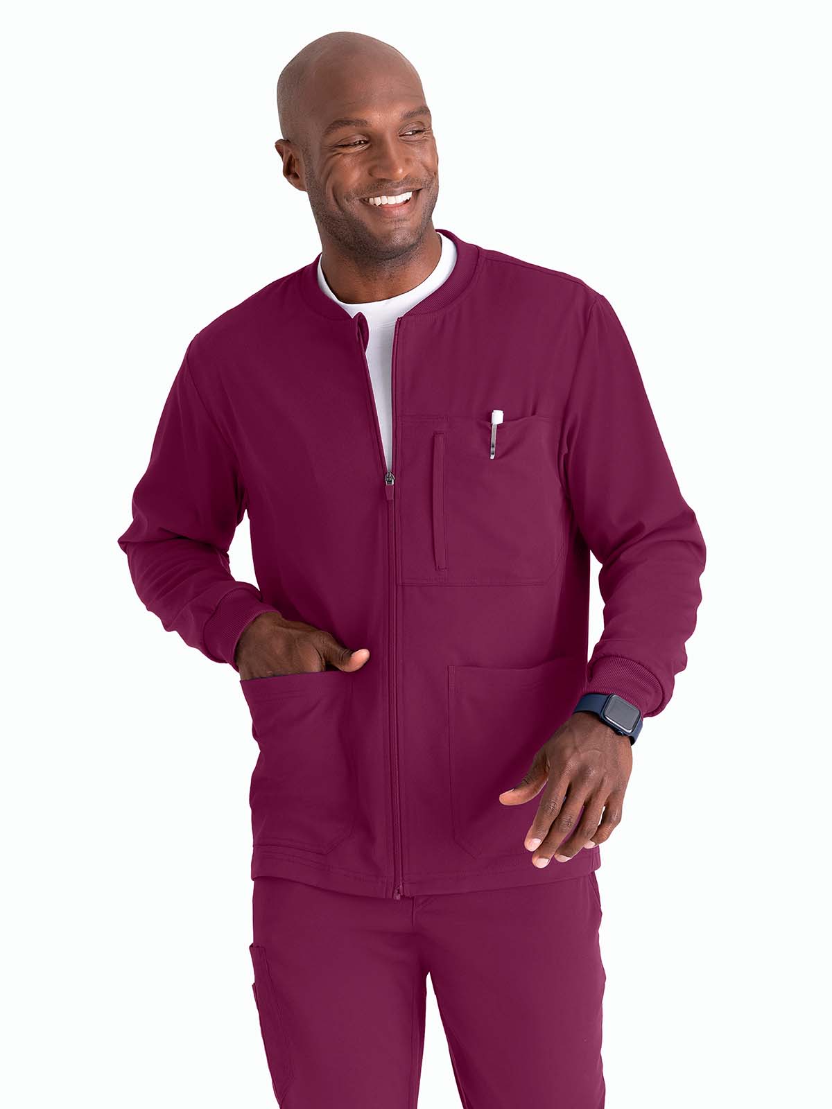 Men's Five-Pocket React Warm-Up Scrub Jacket - GRSW871 - Wine