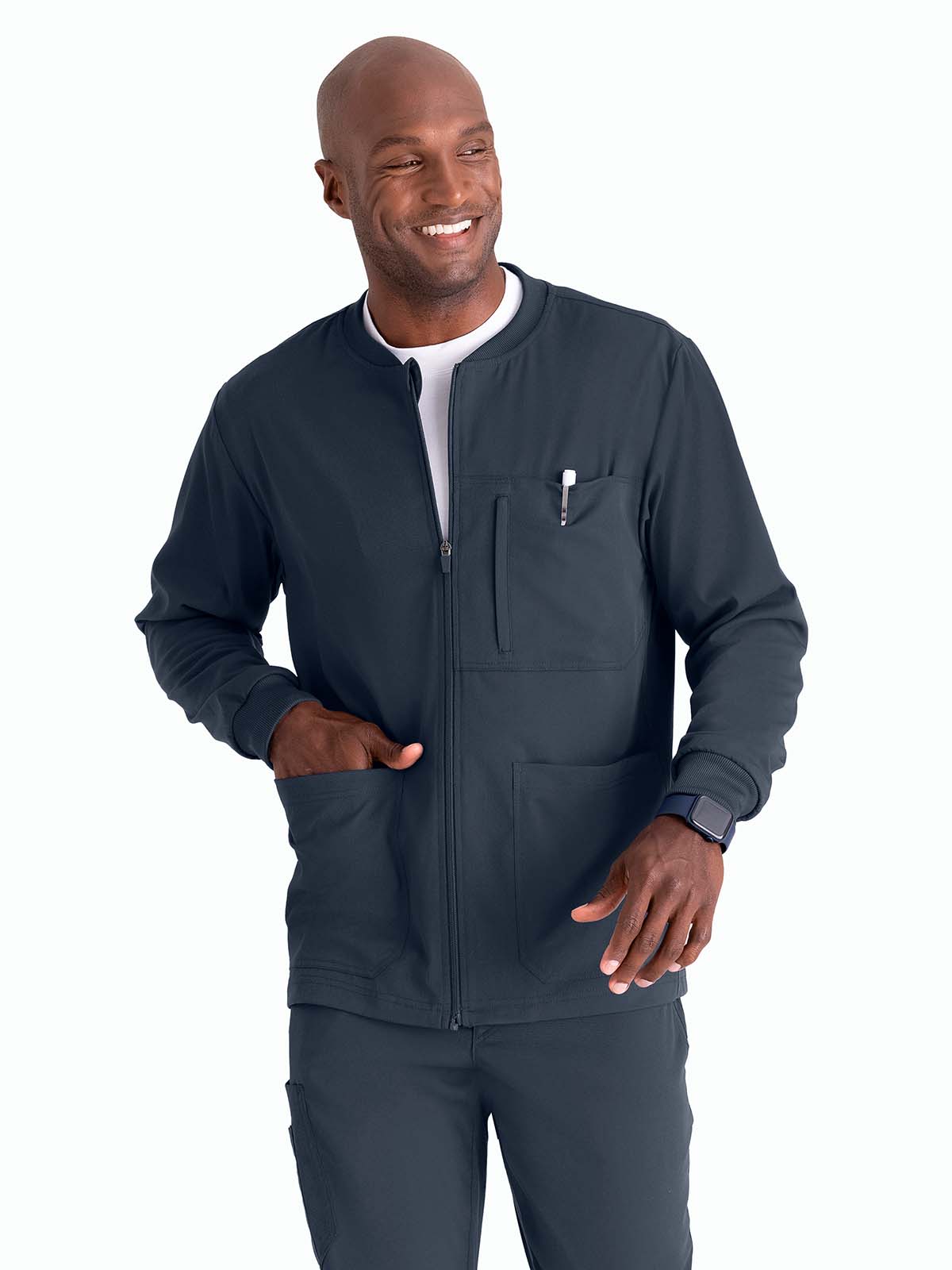 Men's Five-Pocket React Warm-Up Scrub Jacket - GRSW871 - Steel