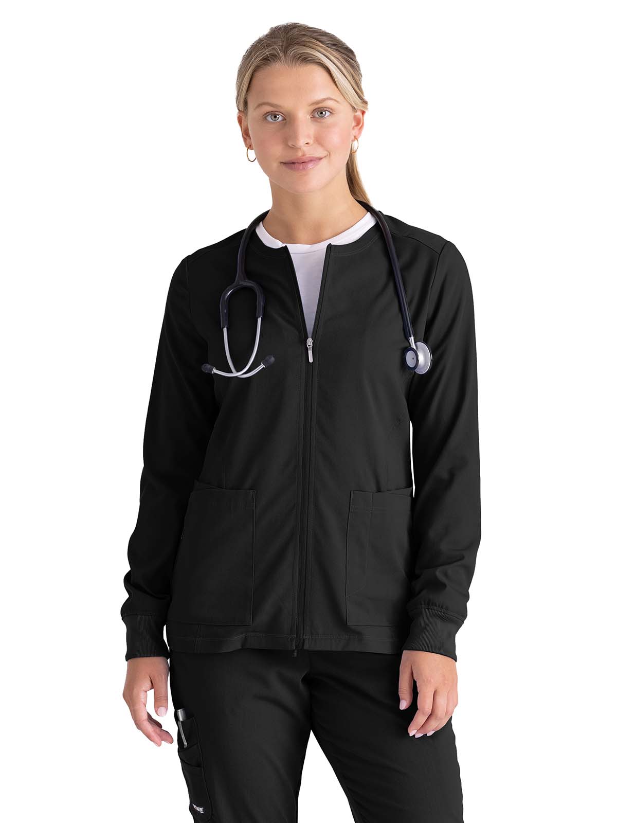 Women's Five-Pocket Gianna Warm-Up Scrub Jacket - GRSW873 - Black