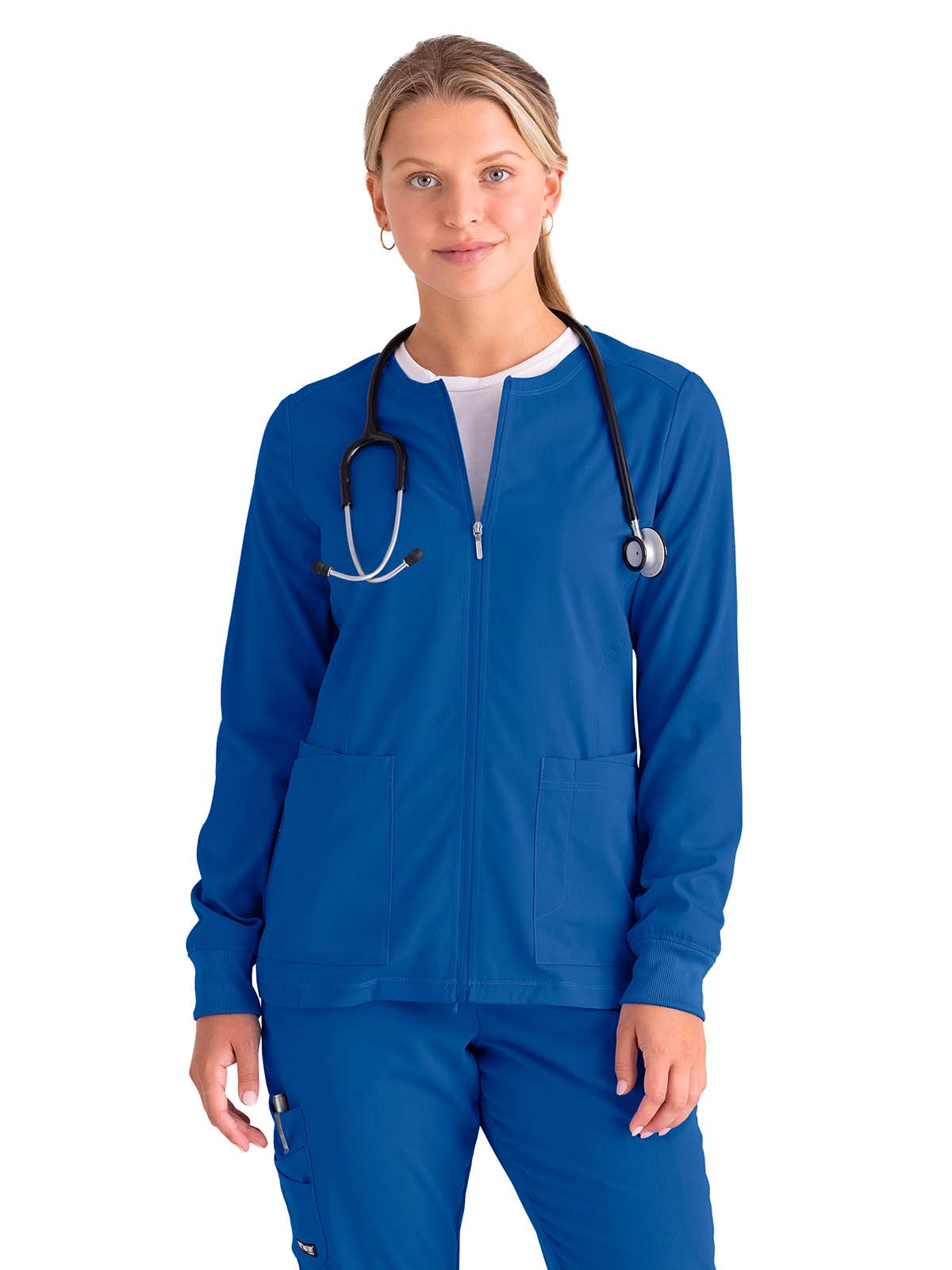 Women's Five-Pocket Gianna Warm-Up Scrub Jacket - GRSW873 - New Royal